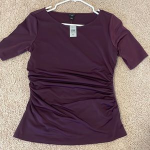 Ann Taylor ruched plum top side zip petite medium PM
